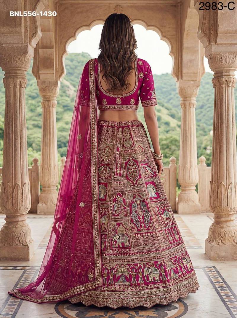 rani pink silk embroidered Lehenga set