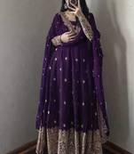 Deep purple embroidered anarkali suit set with  dupatta