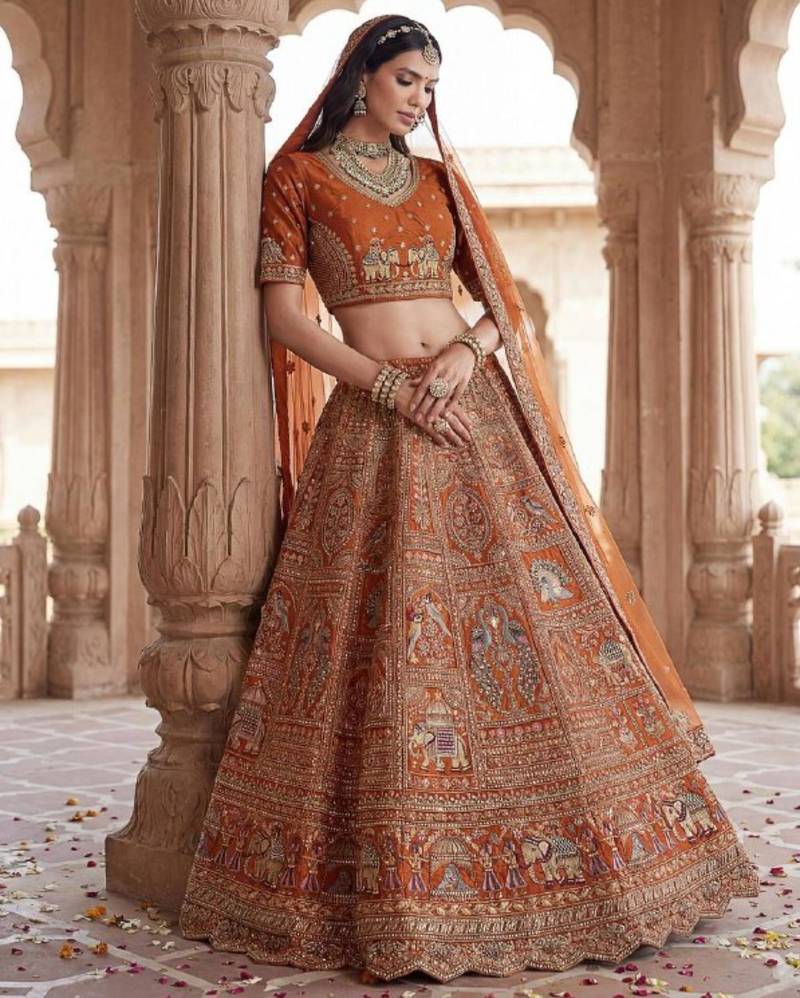 orange silk embroidered