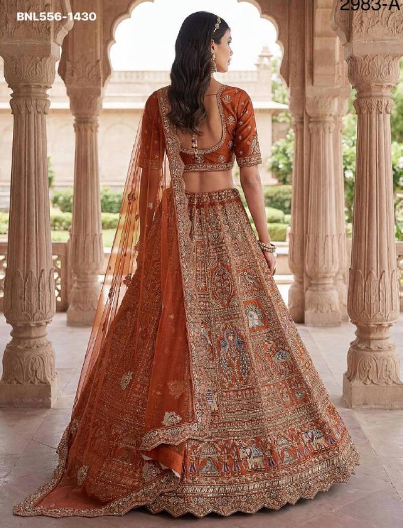 orange silk embroidered
