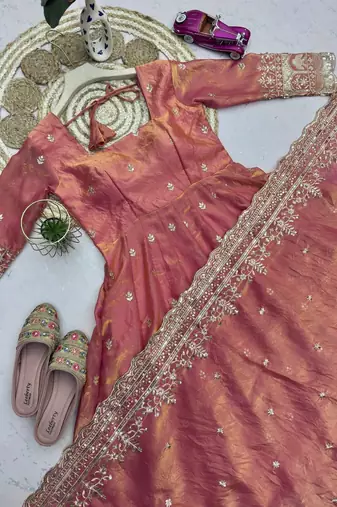 Peach festive wear heavy border anarkali gown suit
