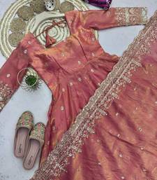 Peach festive wear heavy border anarkali gown suit