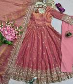 Peach festive wear heavy border anarkali gown suit