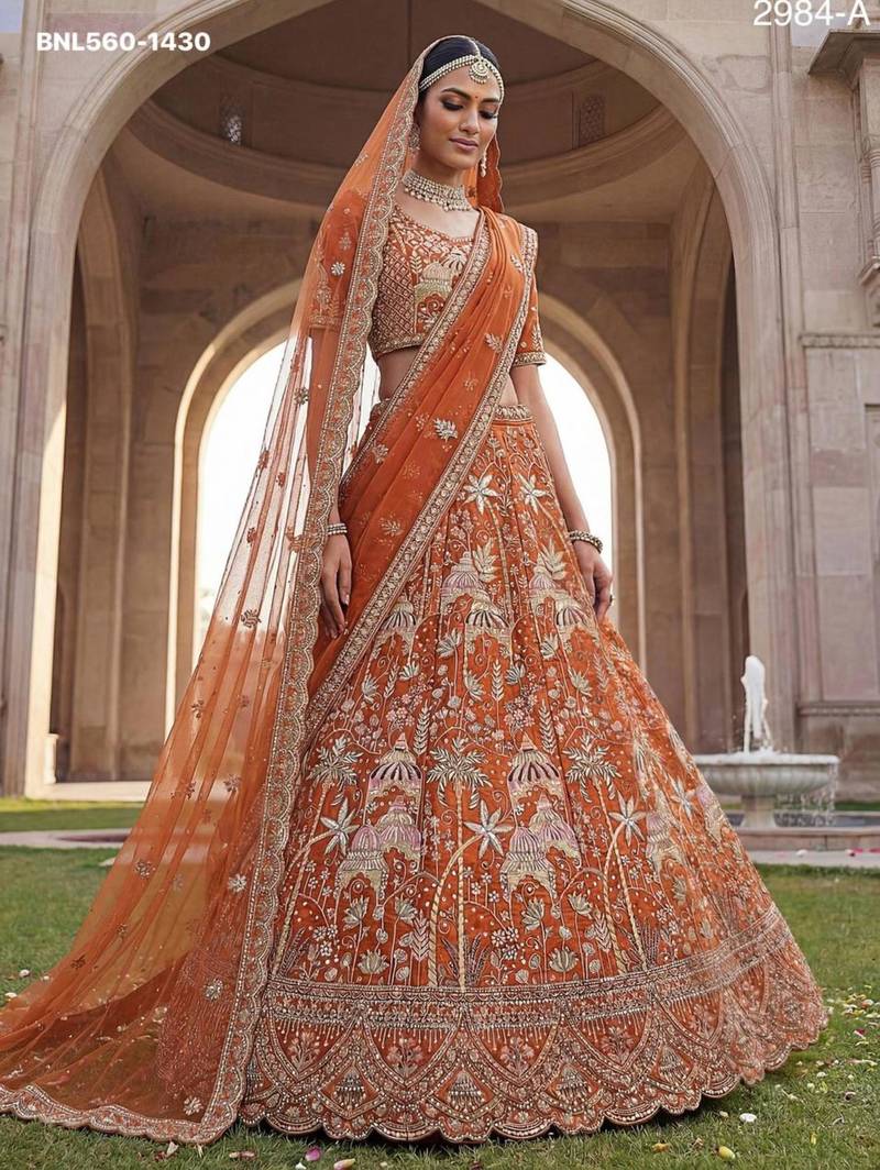 orange silk embroidered