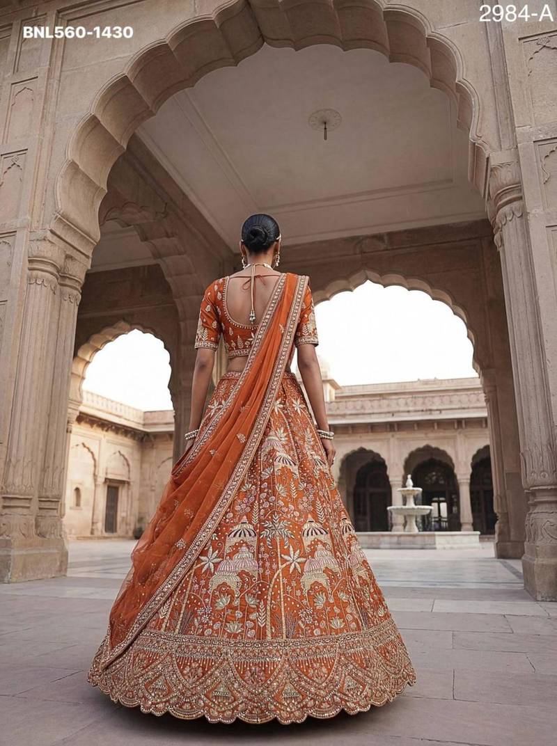 orange silk embroidered