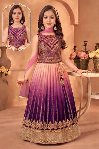 Kids Multicolor lehenga choli with dupata  embroidery work