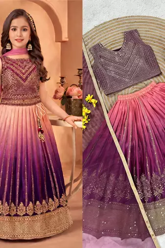 Kids Multicolor lehenga choli with dupata  embroidery work