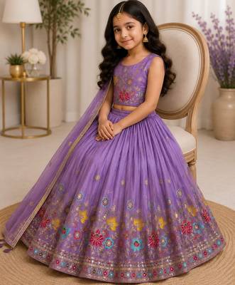 Kids Purple lehenga choli with dupata  embroidery work 1