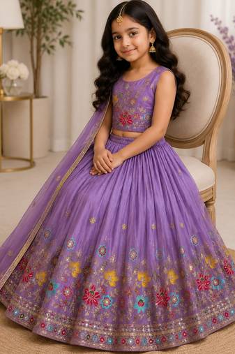 Kids Purple lehenga choli with dupata  embroidery work