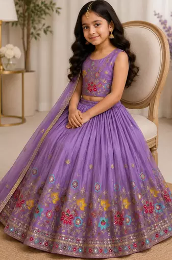 Kids Purple lehenga choli with dupata  embroidery work
