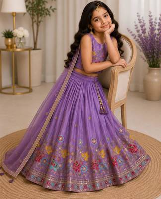Kids Purple lehenga choli with dupata  embroidery work 2