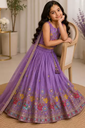 Kids Purple lehenga choli with dupata  embroidery work