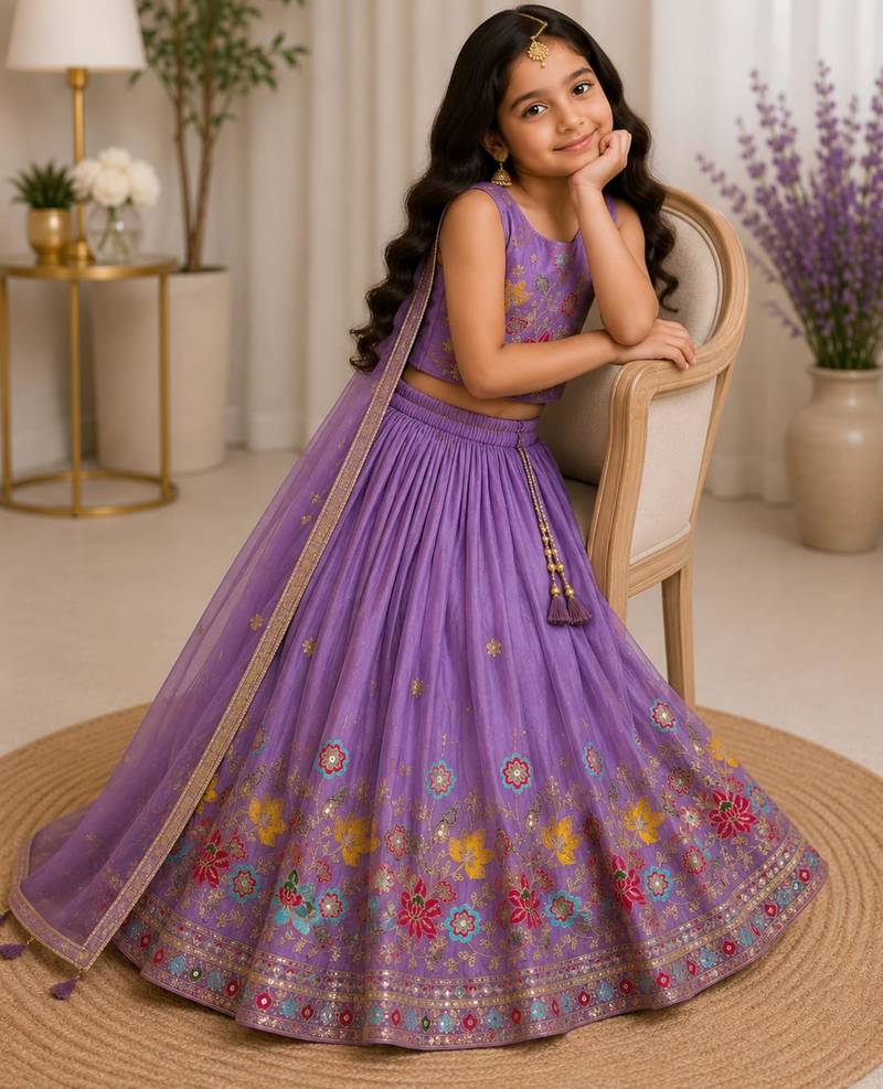 Kids Purple lehenga choli with dupata  embroidery work