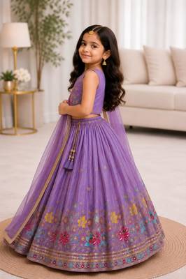 Kids Purple lehenga choli with dupata  embroidery work 3