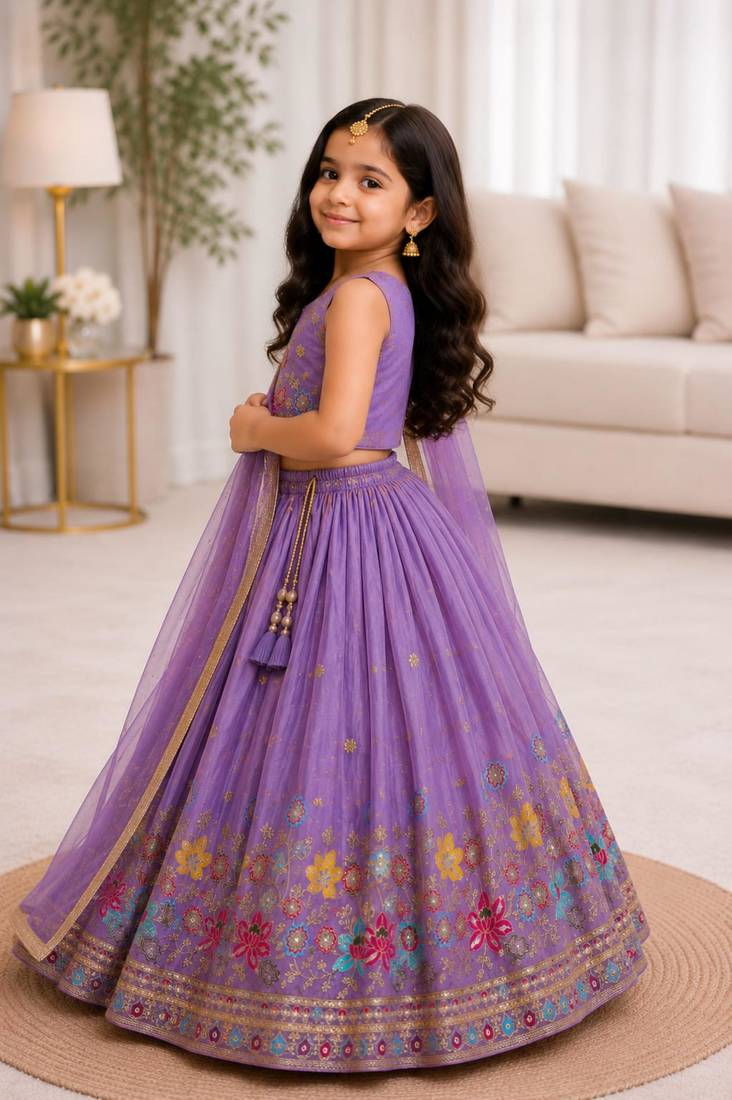 Kids Purple lehenga choli with dupata  embroidery work