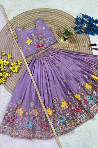 Kids Purple lehenga choli with dupata  embroidery work