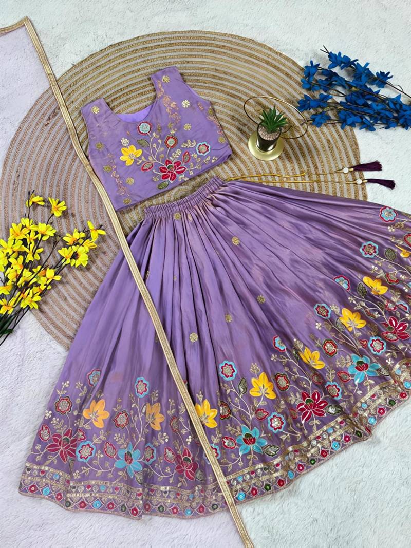 Kids Purple lehenga choli with dupata  embroidery work