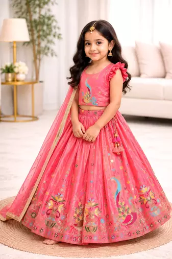 Kids Pink lehenga choli with dupata  embroidery work
