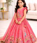 Kids Pink lehenga choli with dupata  embroidery work