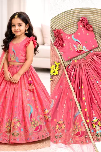 Kids Pink lehenga choli with dupata  embroidery work