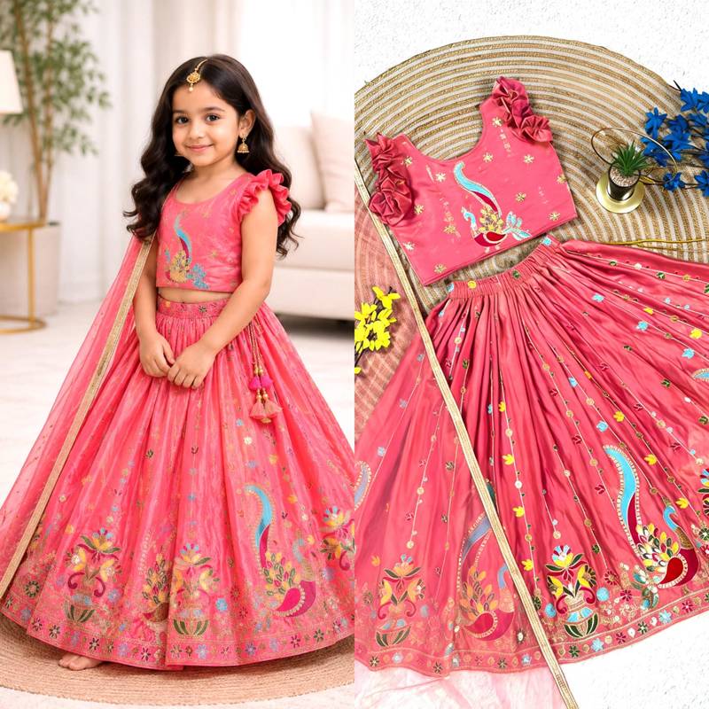Kids Pink lehenga choli with dupata  embroidery work
