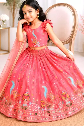 Kids Pink lehenga choli with dupata  embroidery work