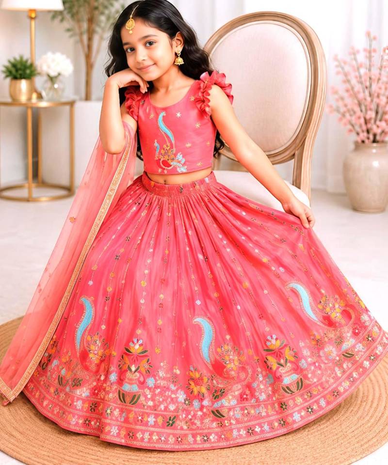 Kids Pink lehenga choli with dupata  embroidery work