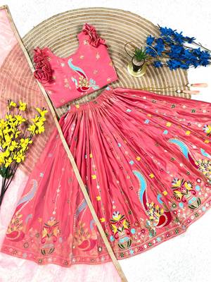 Kids Pink lehenga choli with dupata  embroidery work 4