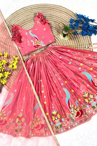 Kids Pink lehenga choli with dupata  embroidery work