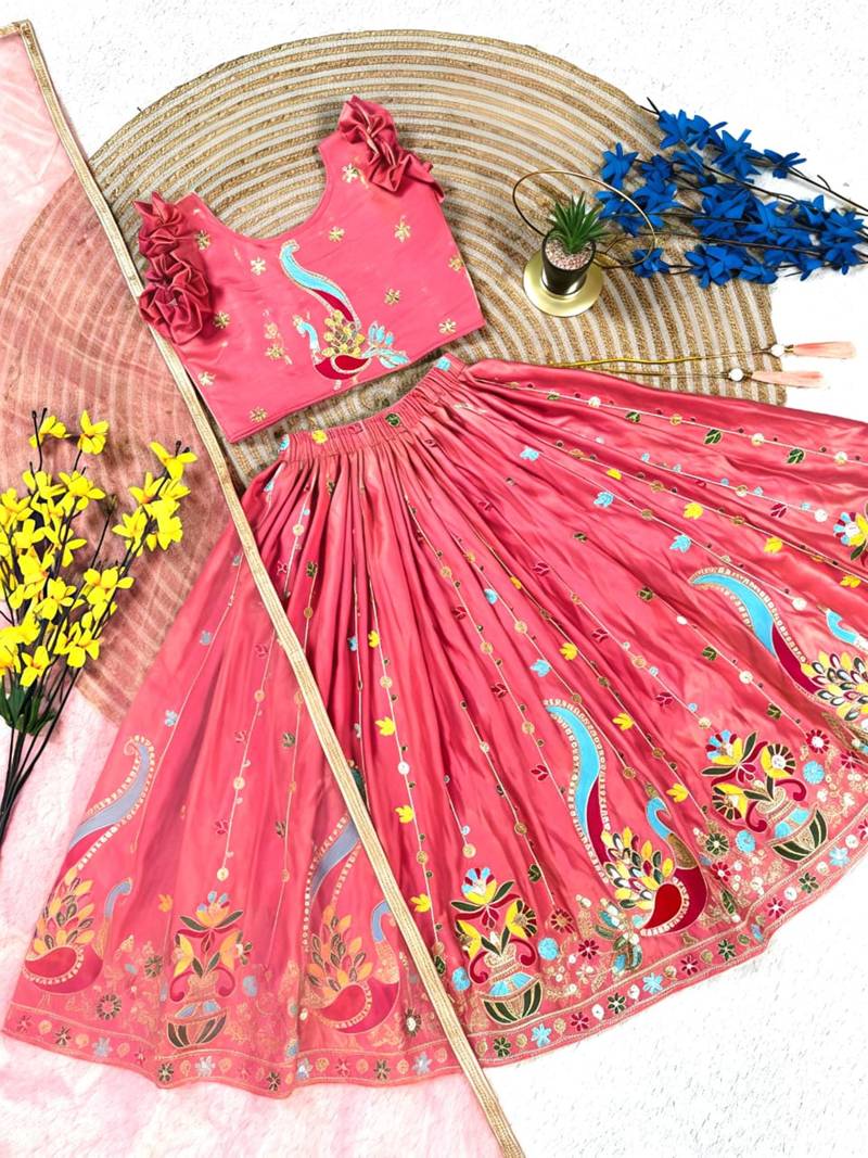 Kids Pink lehenga choli with dupata  embroidery work