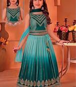 Kids teal-blue lehenga choli with dupata  embroidery work