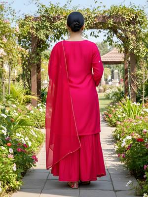 Women's Gorgeous Embroidery Work Viscose Silk Fabric Straight Kurta Palazzo and Dupatta Set 4