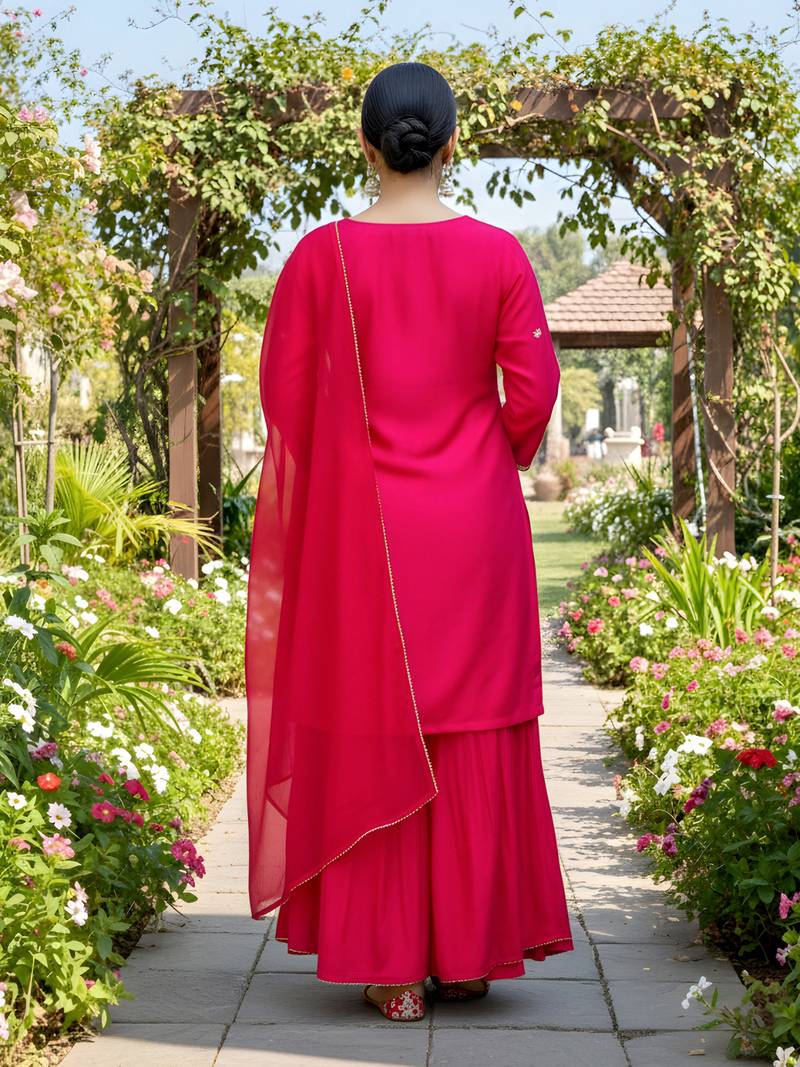 Women's Gorgeous Embroidery Work Viscose Silk Fabric Straight Kurta Palazzo and Dupatta Set
