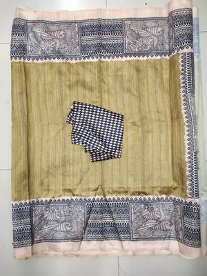 Ethnic Wear Beige tussar silk blend Zari Woven Traditional Saree 4