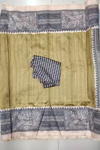 Ethnic Wear Beige tussar silk blend Zari Woven Traditional Saree
