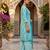 Teal printed cotton blend stitched floral  print salwar kurta dupatta for women