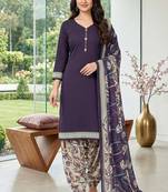 Purple printed cotton blend stitched floral  print salwar kurta dupatta for women
