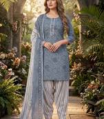 Grey printed cotton blend stitched bandhani  print salwar kurta dupatta for women