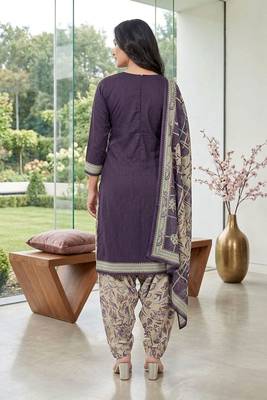 Purple printed cotton blend stitched floral  print salwar kurta dupatta for women 3