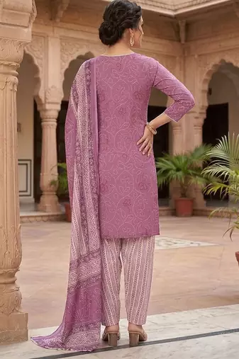 Pink printed cotton blend stitched bandhani  print salwar kurta dupatta for women