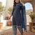 Blue printed cotton blend stitched geometric  print salwar kurta dupatta for women
