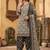 Grey printed cotton blend stitched geometric  print salwar kurta dupatta for women