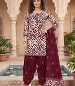 Red printed cotton blend stitched geometric  print salwar kurta dupatta for women