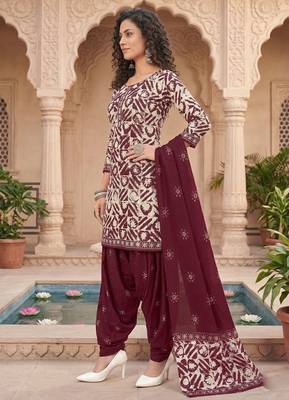 Red printed cotton blend stitched geometric  print salwar kurta dupatta for women 2