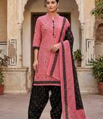 Pink printed cotton blend stitched geometric  print salwar kurta dupatta for women