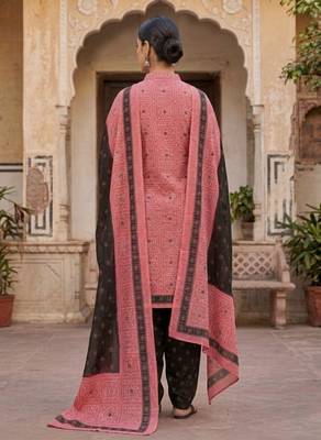 Pink printed cotton blend stitched geometric  print salwar kurta dupatta for women 3