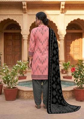 Pink printed cotton blend stitched geometric  print salwar kurta dupatta for women 3