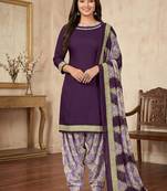 Purple printed cotton blend stitched geometric  print salwar kurta dupatta for women