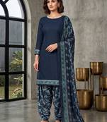 Blue printed cotton blend stitched floral  print salwar kurta dupatta for women