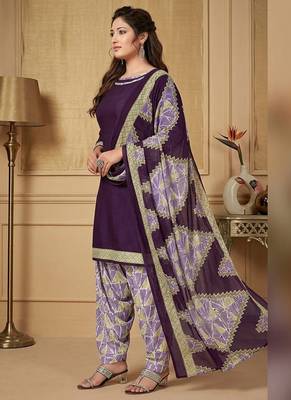 Purple printed cotton blend stitched geometric  print salwar kurta dupatta for women 2